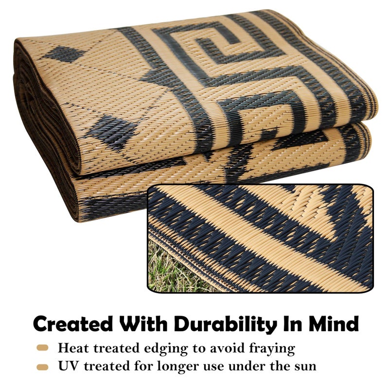 SAND MINE Reversible Mats, Plastic Straw Rug, Modern Area Rug, Large Floor Mat and Rug for Outdoors, RV, Patio, Backyard, Deck, Picnic, Beach, Trailer, Camping (5' x 8', Brown & Black) - Image 3